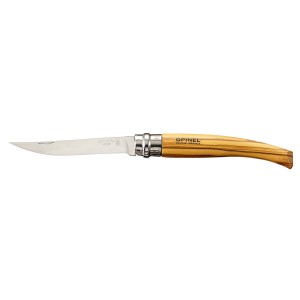 Couteau fermant effilé OPINEL N°10 Plumier, à lame en acier inoxydable et manche en bois olivier avec ETUI