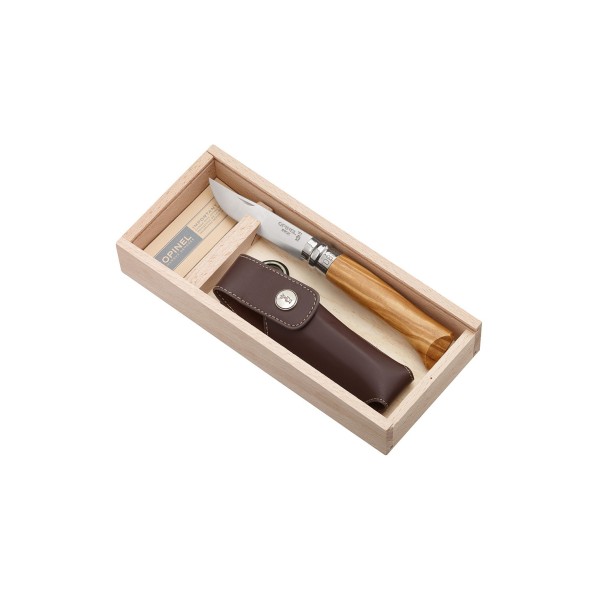 Couteau fermant OPINEL N° 08 Plumier, à lame en acier inoxydable et manche en bois olivier avec ETUI