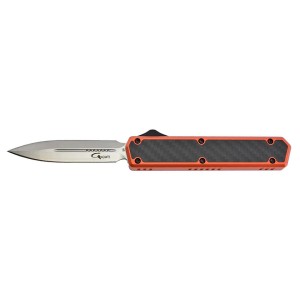 COUTEAU AUTOMATIQUE GOLGOTH G11 ORANGE MANCHE ALUMINIUM/CARBONE LAME 8CM